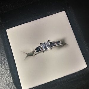 Princess Cut White Sapphire & Silver Wedding Ring
